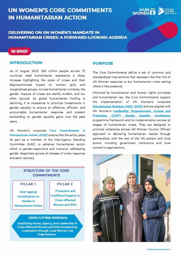 UN Women’s core commitments in humanitarian action – Delivering on UN Women’s mandate in humanitarian crises: A forward-looking agenda