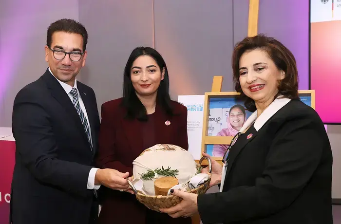 Opening of  UN Women Bonn Office, featured in the photo, L-R:  Guido Deus Mayor Greater Bonn, Reem Alabali Radovan, and UN Women Executive Director Sima Bahous Photo Necat Nazaroglu 