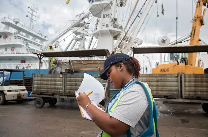 Nicole is one of few women working on the ships and docks at Port Victoria, Seychelles.